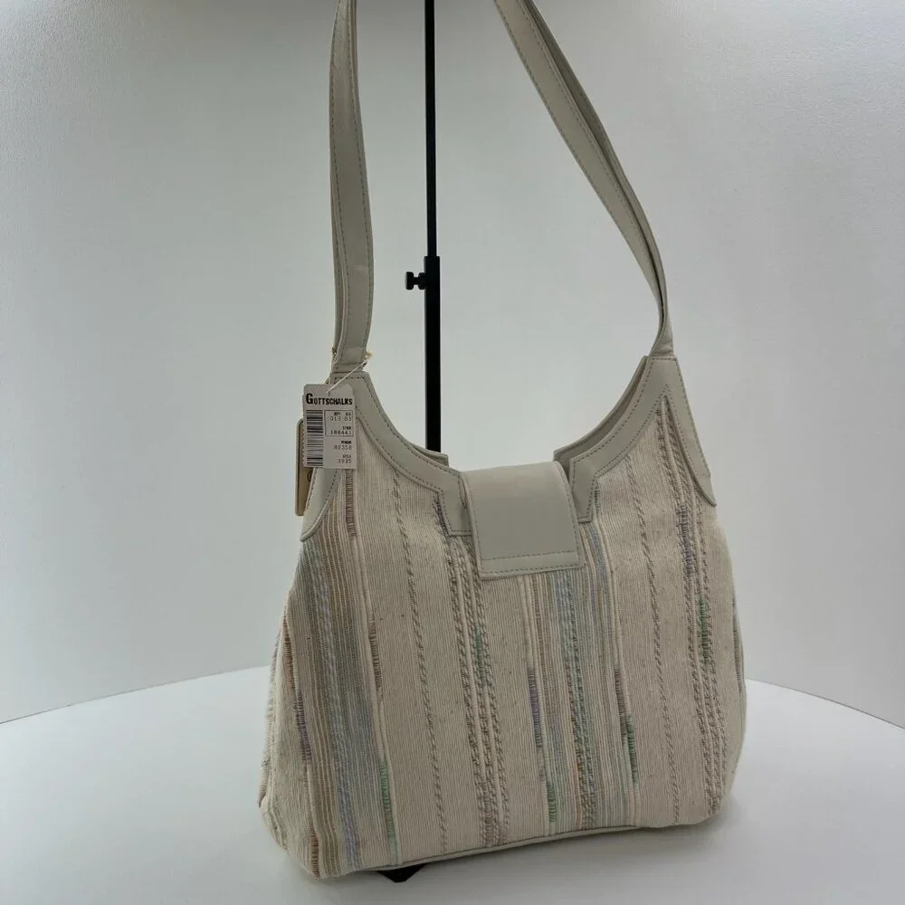 Vintage Valerie Barad Shoulder Bag Woven Fabric Beige New with Tags